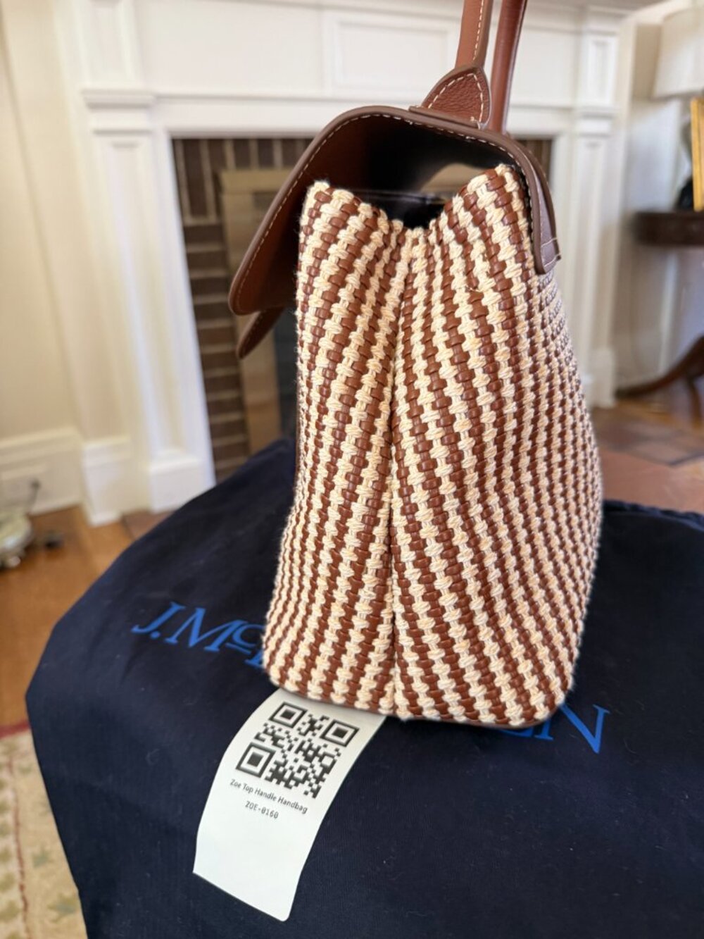 J. McLaughlin Brown leather & Cream woven Bag - New - Picture 6 of 9